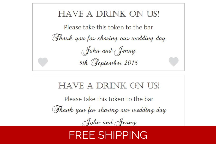 50 Personalised Wedding Drinks Tokens